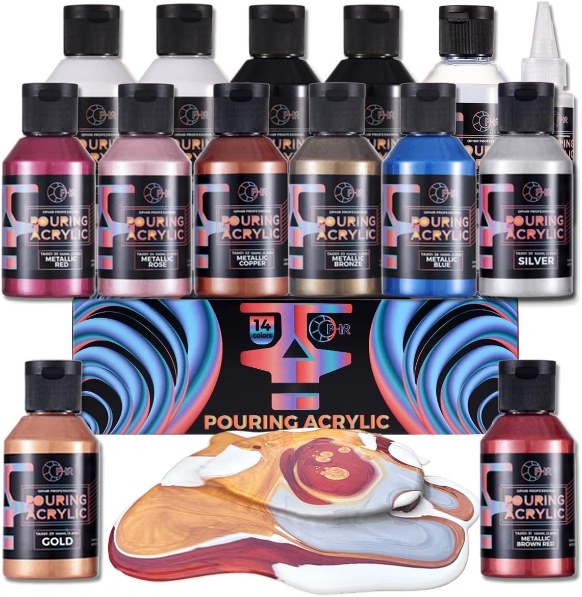 Metallic Pouring Paint Set, Pre-Mixed Paint Pouring Supplies, Ready to Pour
