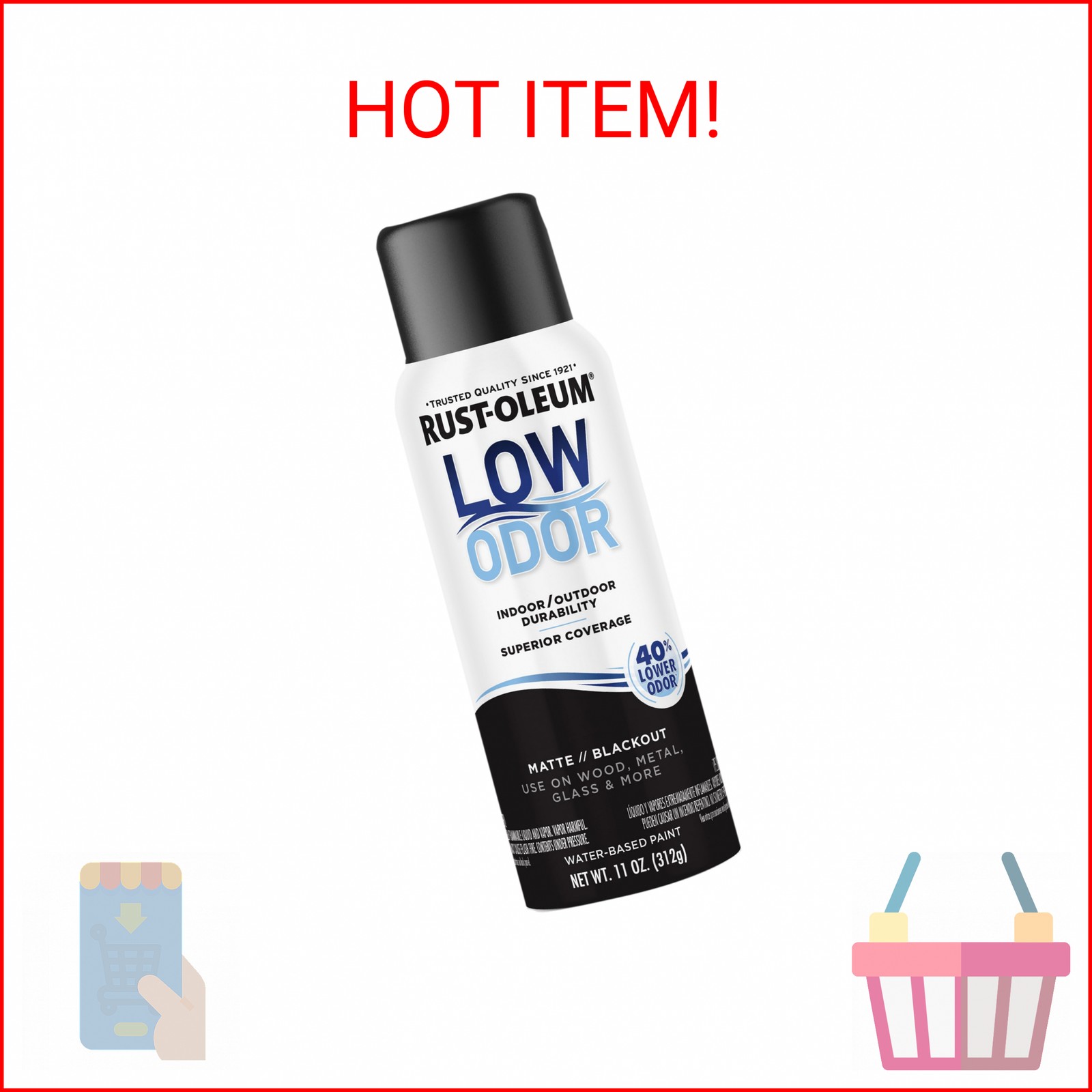 Rust-Oleum Low Odor Premium Spray Paint, 11 oz, Matte Blackout