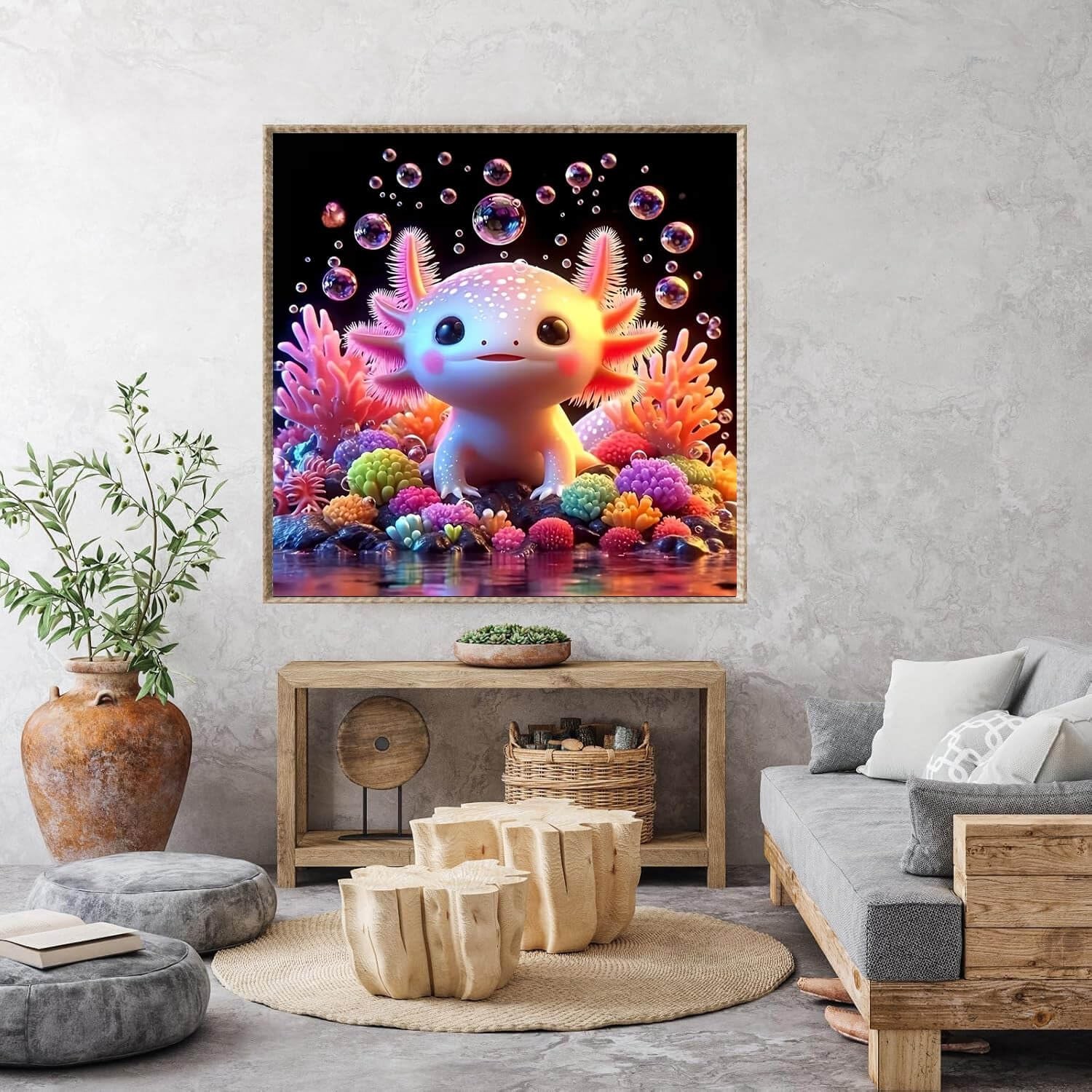 Pink Axolotl Diamond Art Kits for Adults, Full Drill Cute Axolotl Diamond Painti