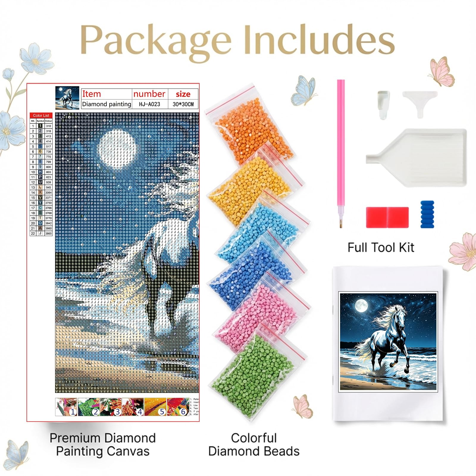 Diamond Painting Kits for Adults Moonlit Beach Horse, 5D Full Drill Diamond Art