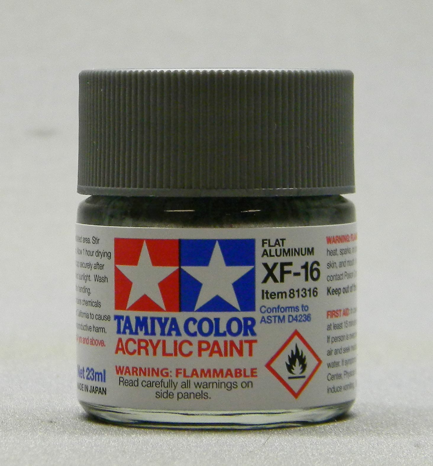 TAMIYA XF-16 ACRYLIC PAINT FLAT ALUMINUM 23ml bottle model layout TAM81316 NEW