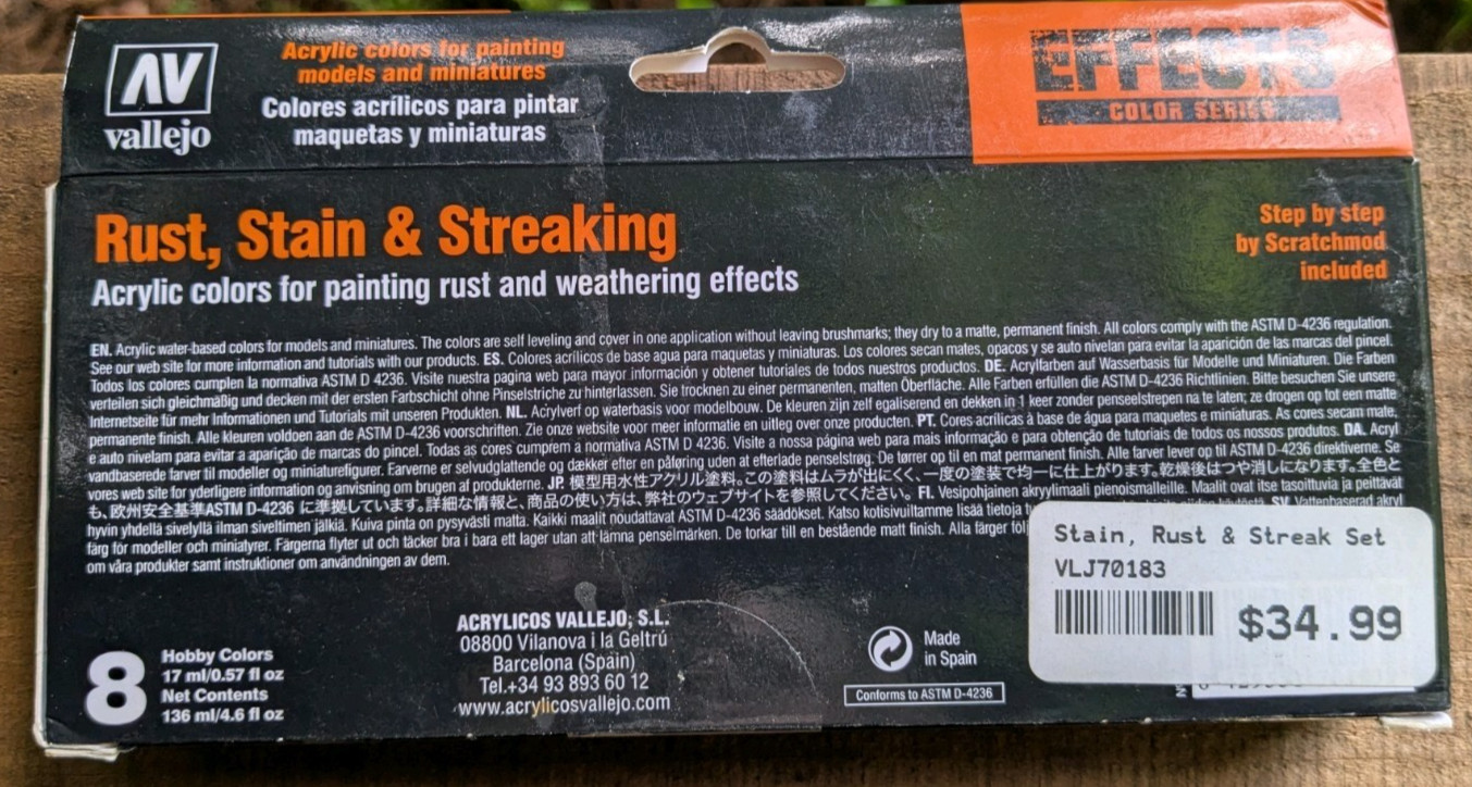 Vallejo Rust, Stain and Streaking – Paint Set of Eight 17ml Bottles 70.183