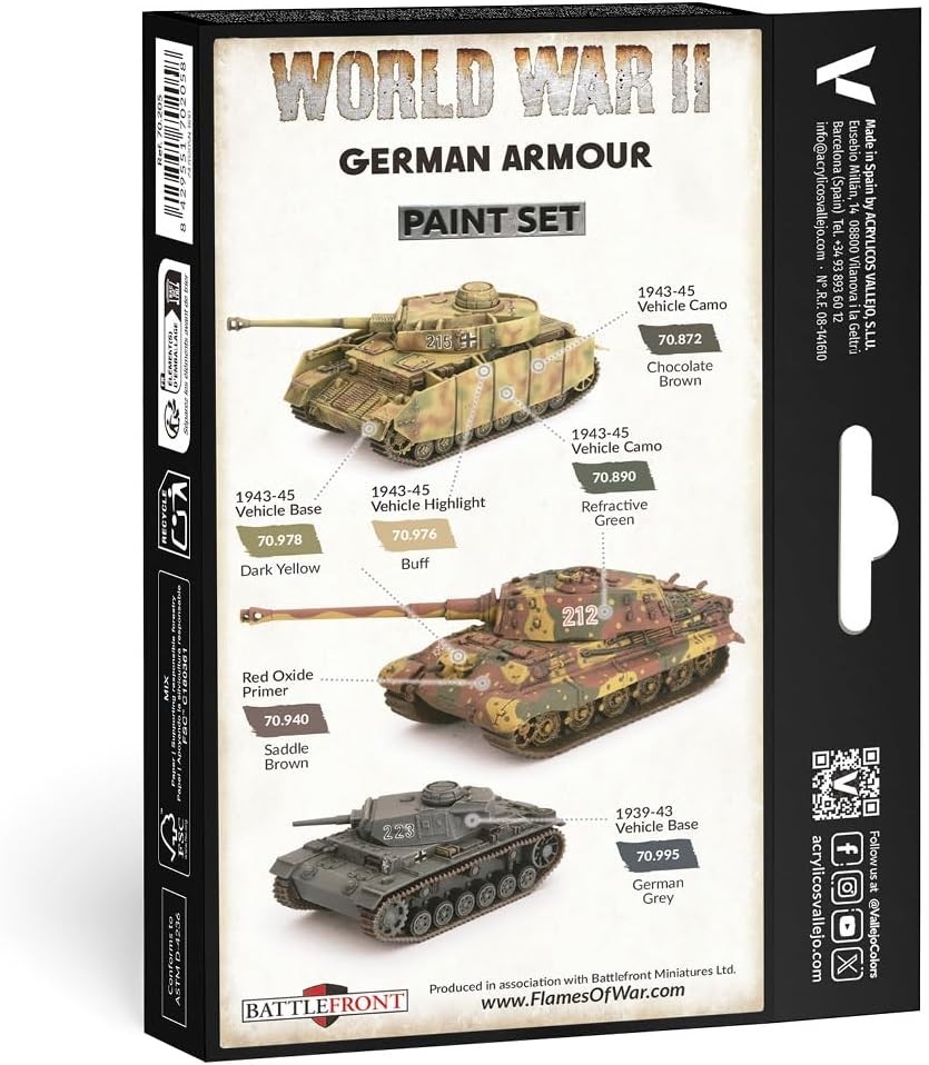 Professional WWII German Armor Acrylic Paint Set | 6 Bottles – 18ml Each