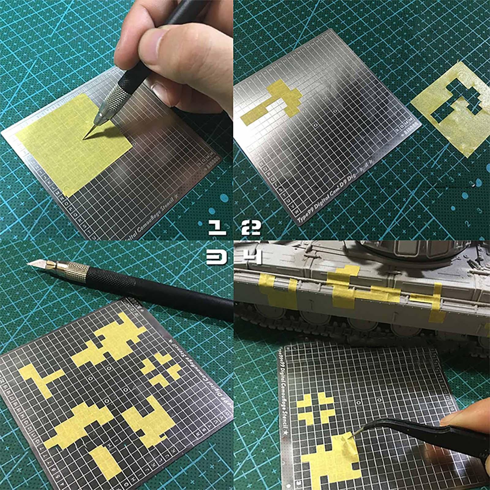 1Pc Digital Camo Camouflage Mark Cut Mat For 1/35 1/100 Military Tank Models