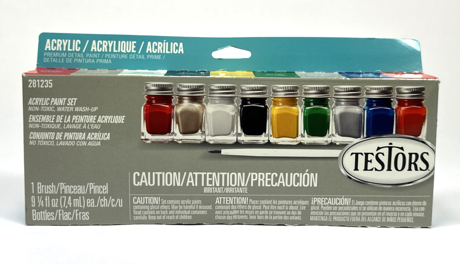 Testors Acrylic 9 Piece Paint Set 281235 Plastics Paint & Brush Acrylic NEW