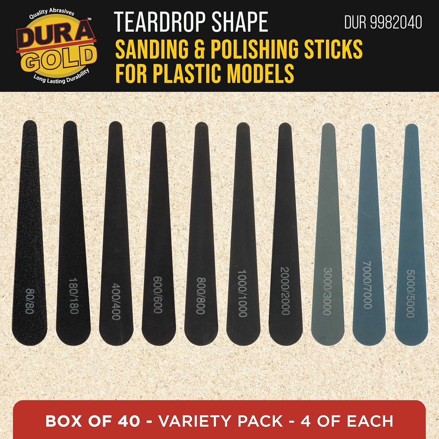 Sanding Sticks and Polishing Sticks for Plastic Models, Pack of 40-4 Each of 10