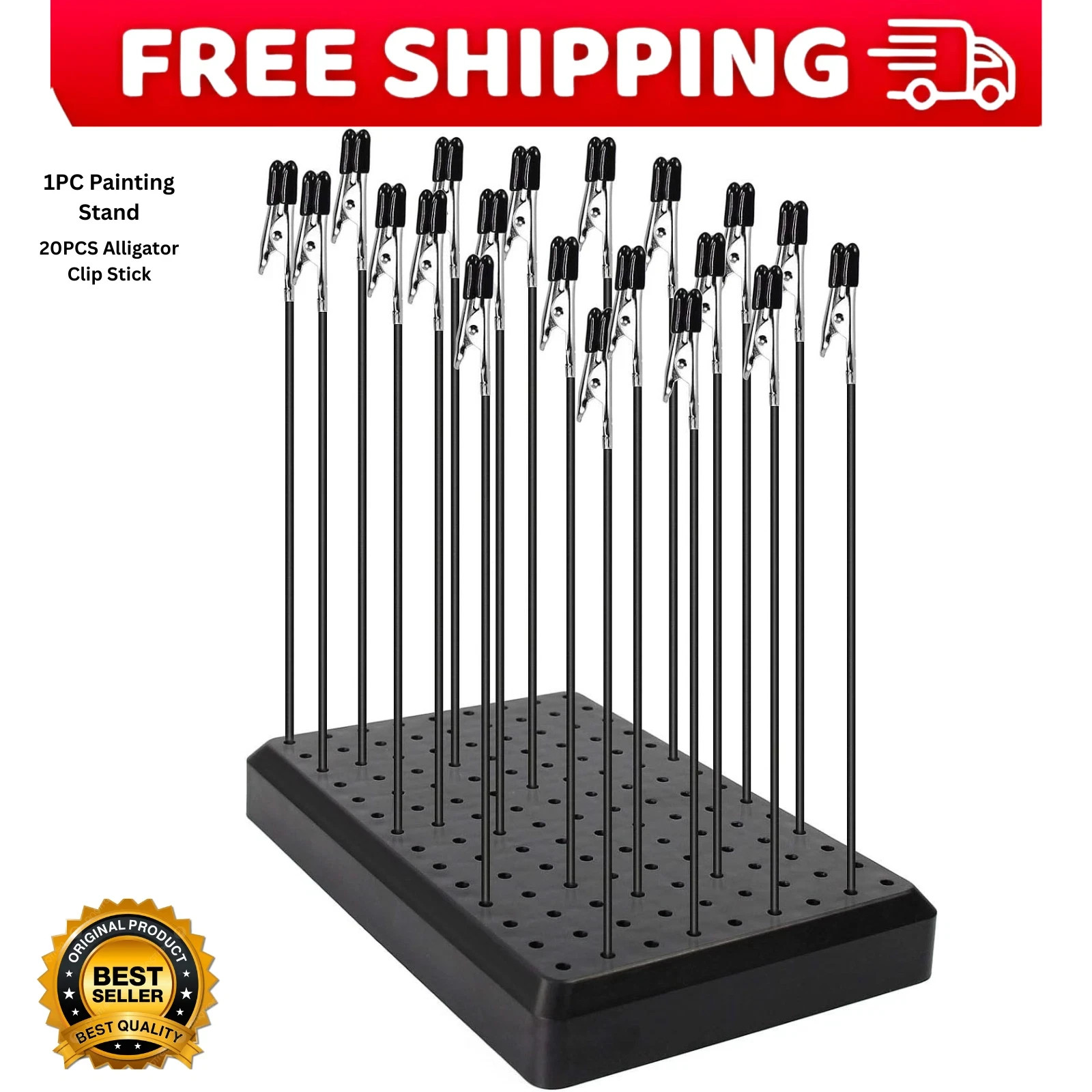 Model Painting Alligator Clip Sticks 20PCS with Stand Base 1PCS for Airbrush