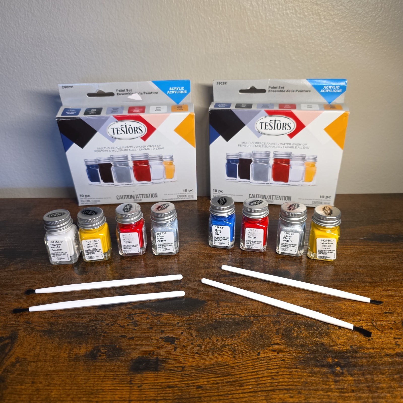 Testors Acrylic Paint Set Lot 290291 Multi-Surface Glass Bottles Brushes