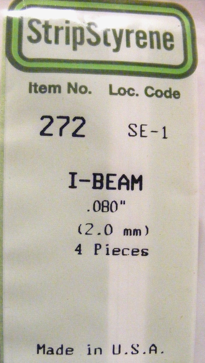 EVERGREEN #272 STYRENE I Beam .080 (4) Plain White Pieces