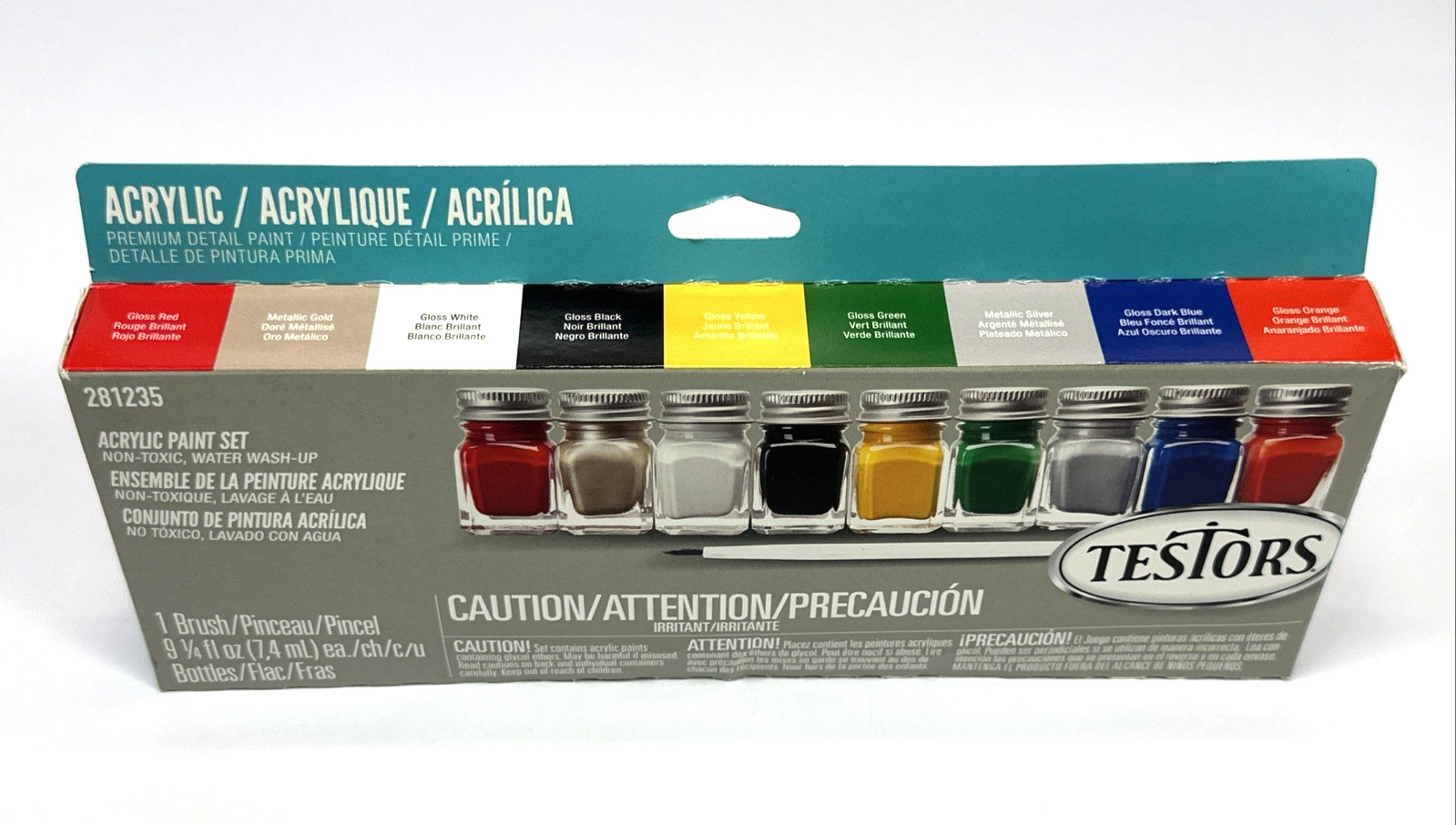 Testors Acrylic 9 Piece Paint Set 281235 Plastics Paint & Brush Acrylic NEW
