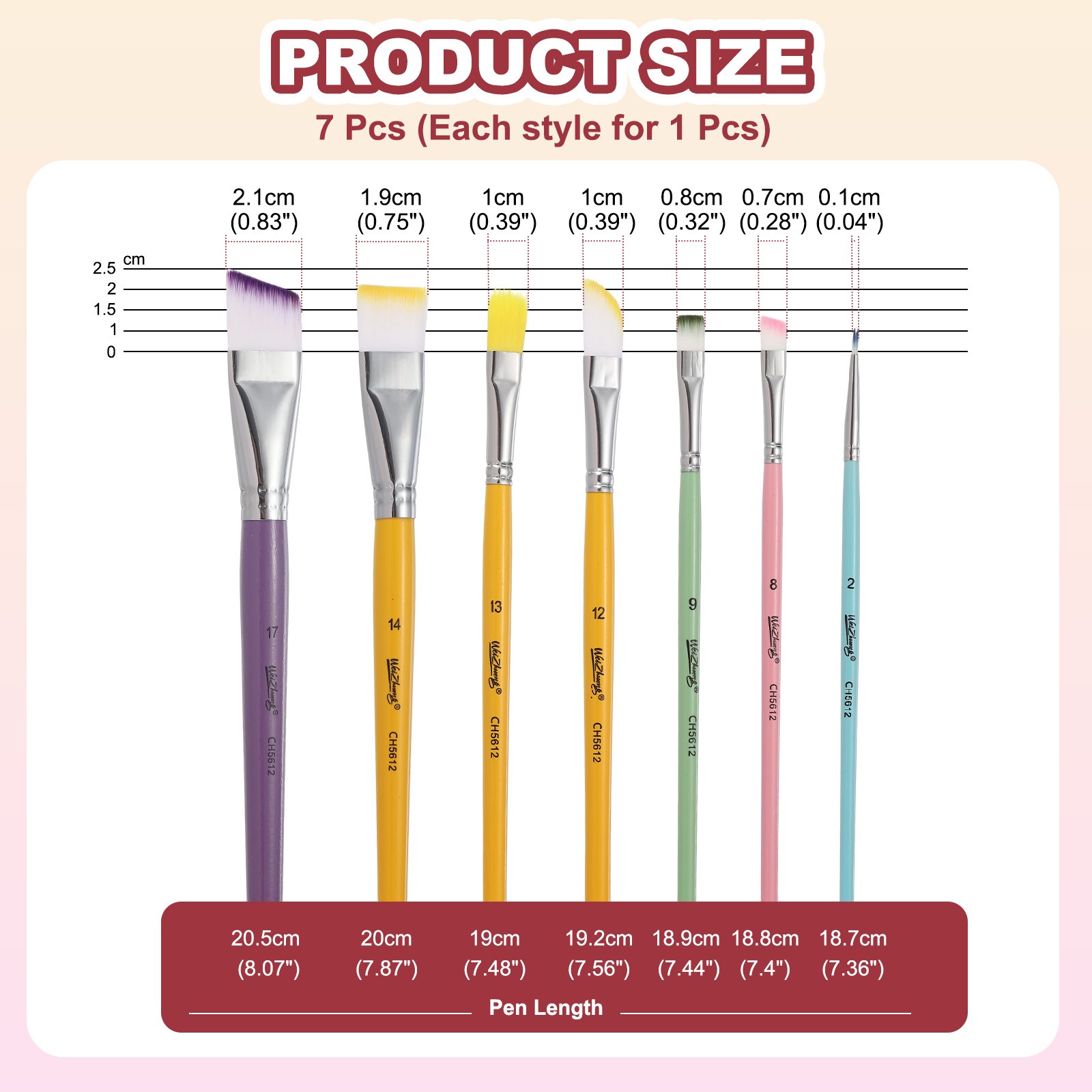 7Pcs Soft Fine Hair Oil Paint Brushes, Watercolor Paint Brush Sets, Multicolor