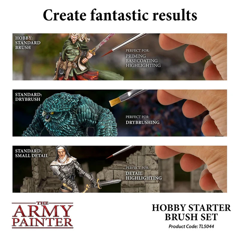 The Army Painter Hobby Starter Brush Set 3-Piece Miniature Brushes NEW