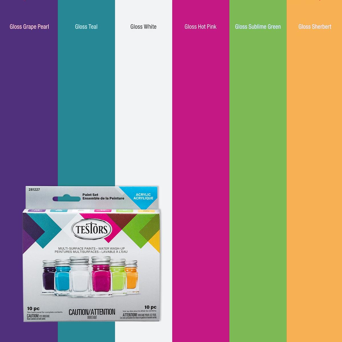 Testors Acrylic Paint Sets, 10 pc Trend Colors- 281227
