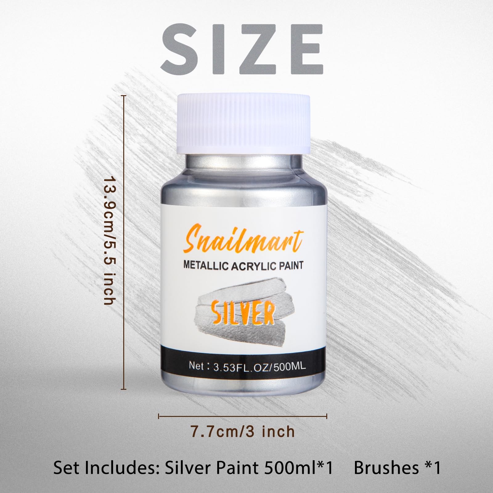 500ml Metallic Silver Acrylic Paint with Brush NonToxic, NonFading Silver Le…