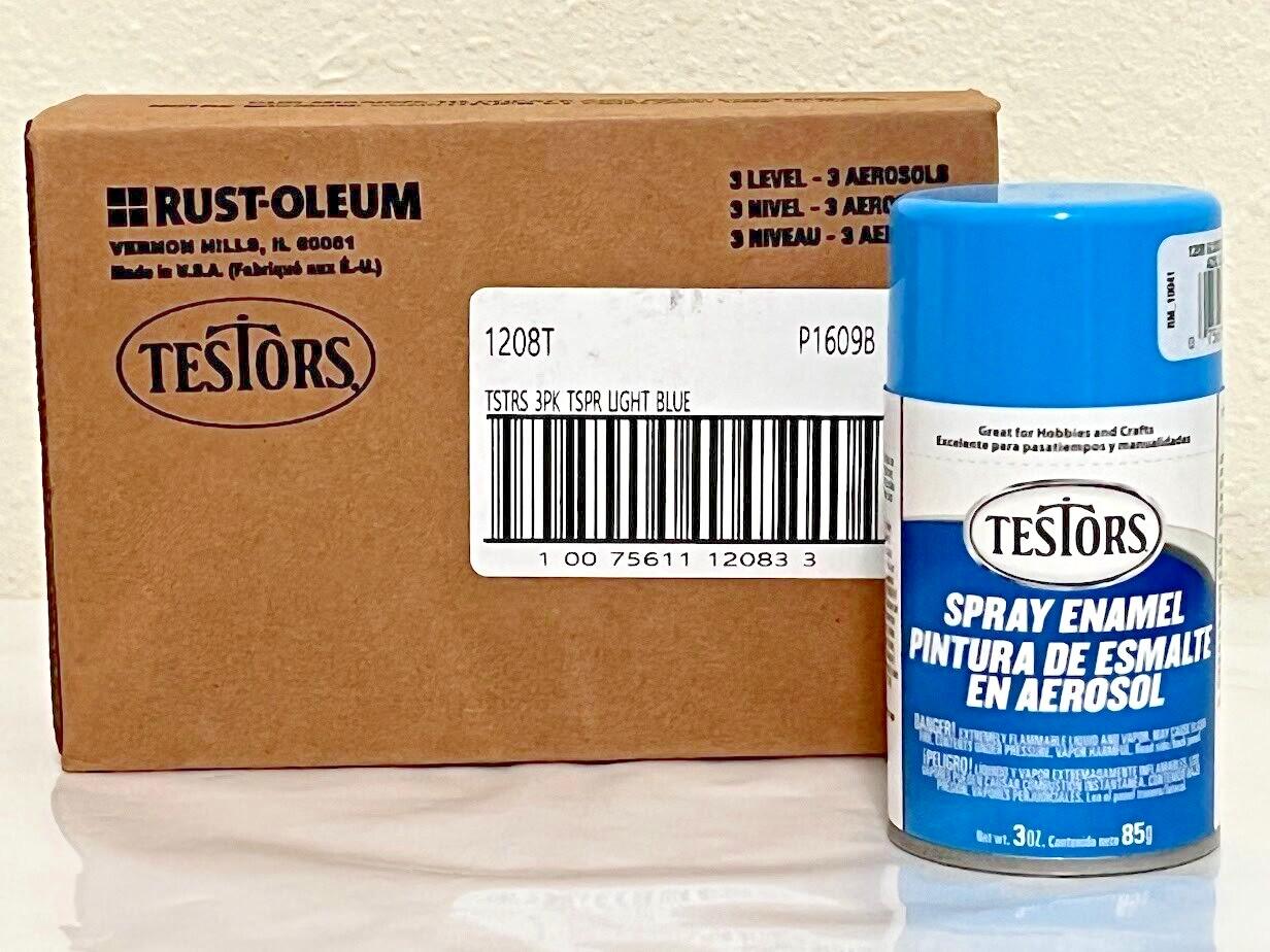 3 x Testors Spray Paint ” Gloss Light Blue ” 1208T Enamel 3oz Rust-Oleum Case