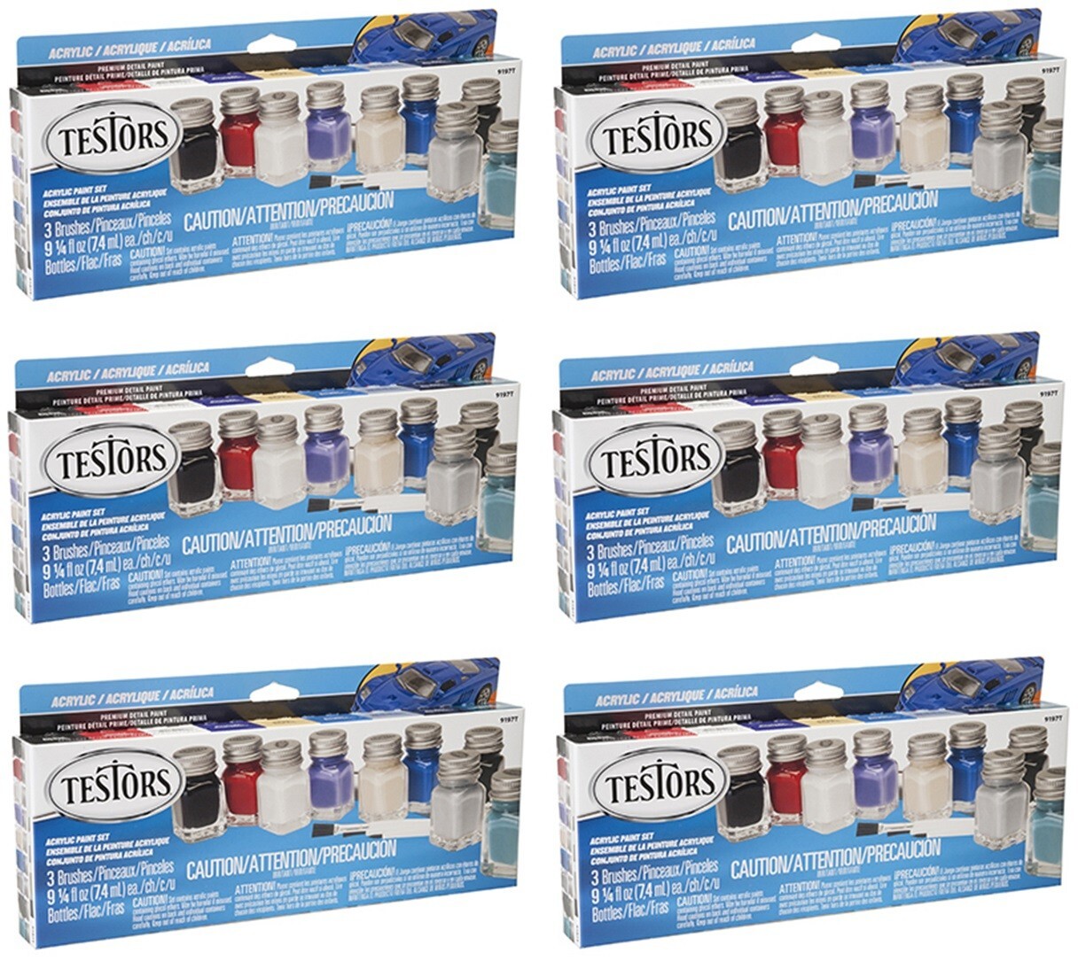 Testors 281236 9 Color Acrylic Model Car Paint Set & Brush Kit – Pack of 6