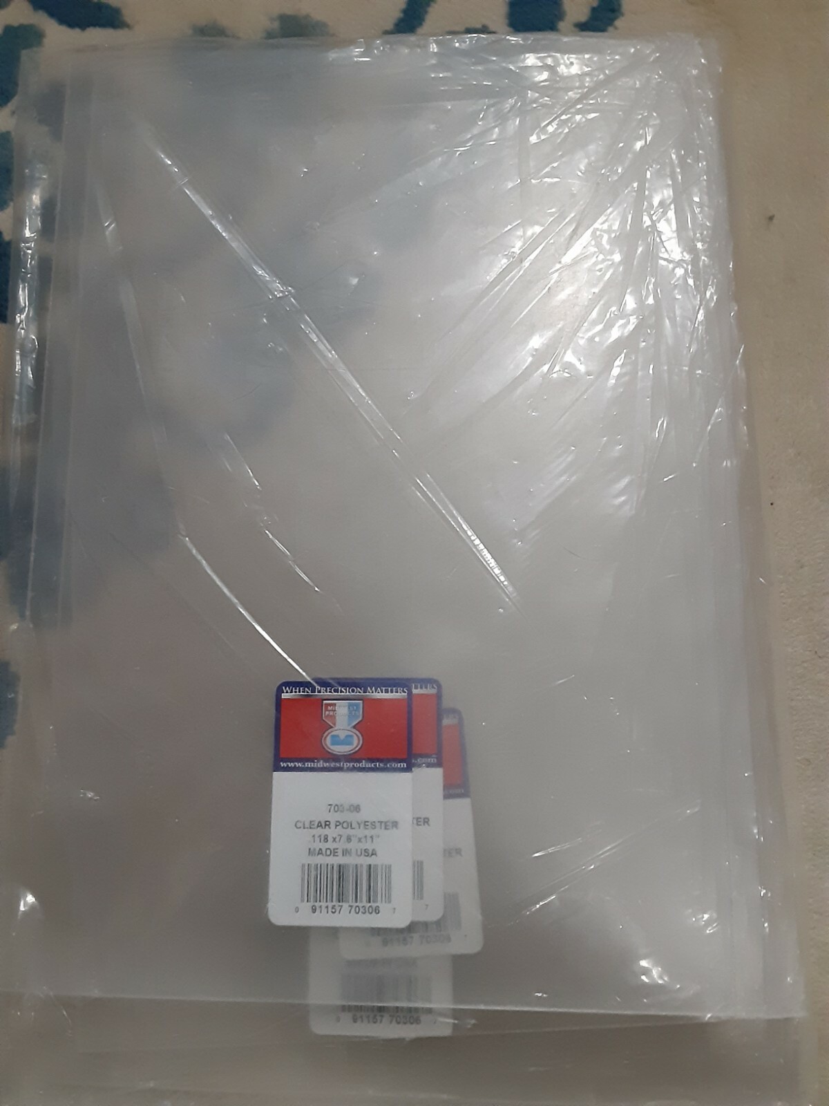 Midwest Products 703-06 clear polyester. Package of Four .118″ x 7.6″ x 11″