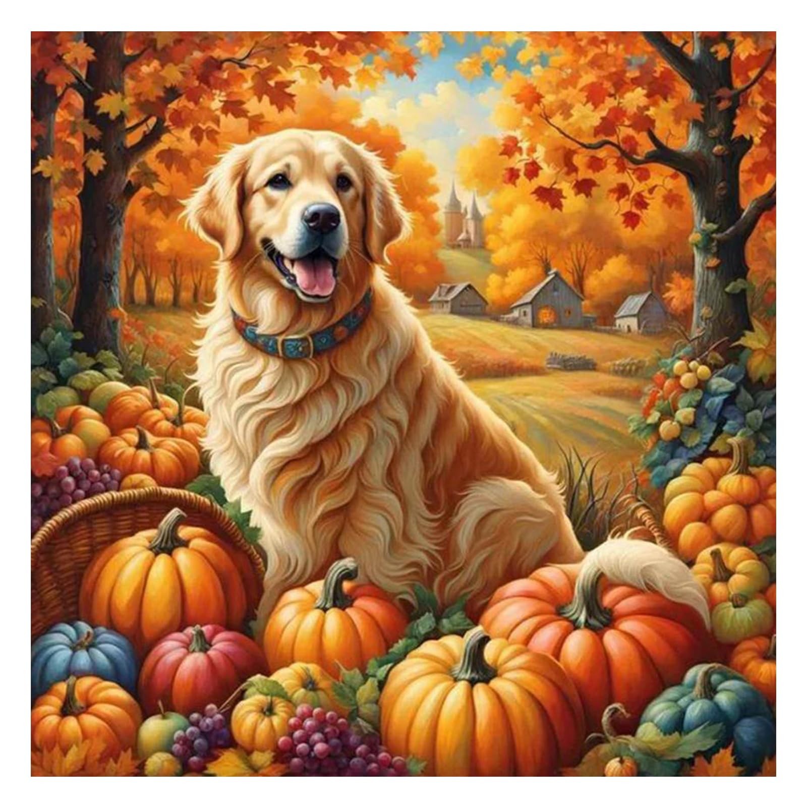 Dog Diamond Painting Kits for Adults, 5D Autumn Diamond Painting Kits for Beginn