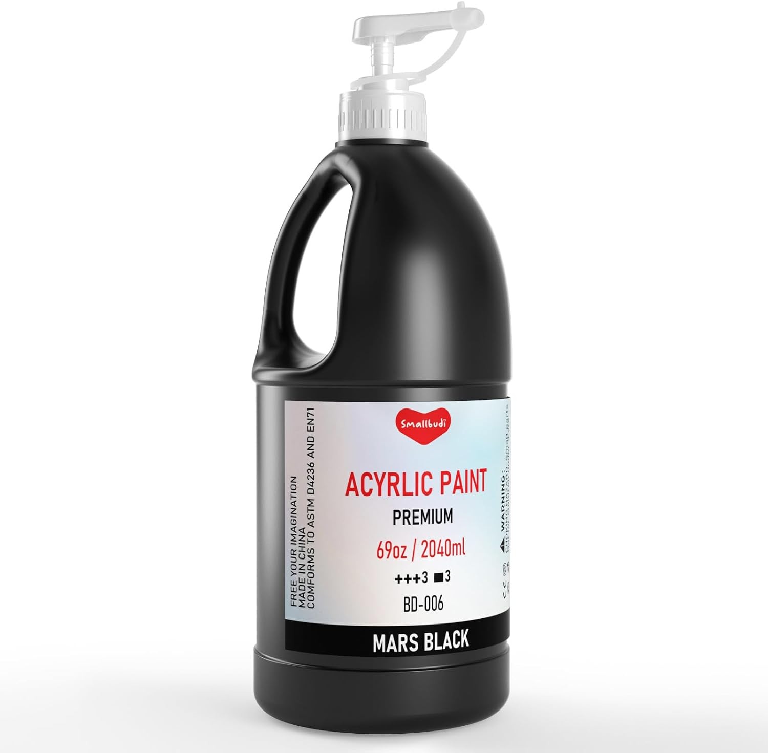 Smallbudi Black Acrylic Paint 69oz/2040ml Large Bulk Bottle with Pump | Art Acry