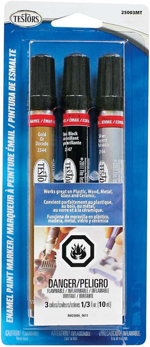 (3 pieces) TESTORS 25003MT ENAMEL Paint Marker Set Gold/Silver/Black 25003MT New