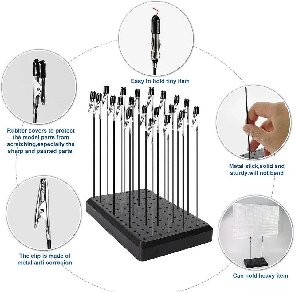 Model Painting Alligator Clip Sticks 20PCS with Stand Base 1PCS for Airbrush