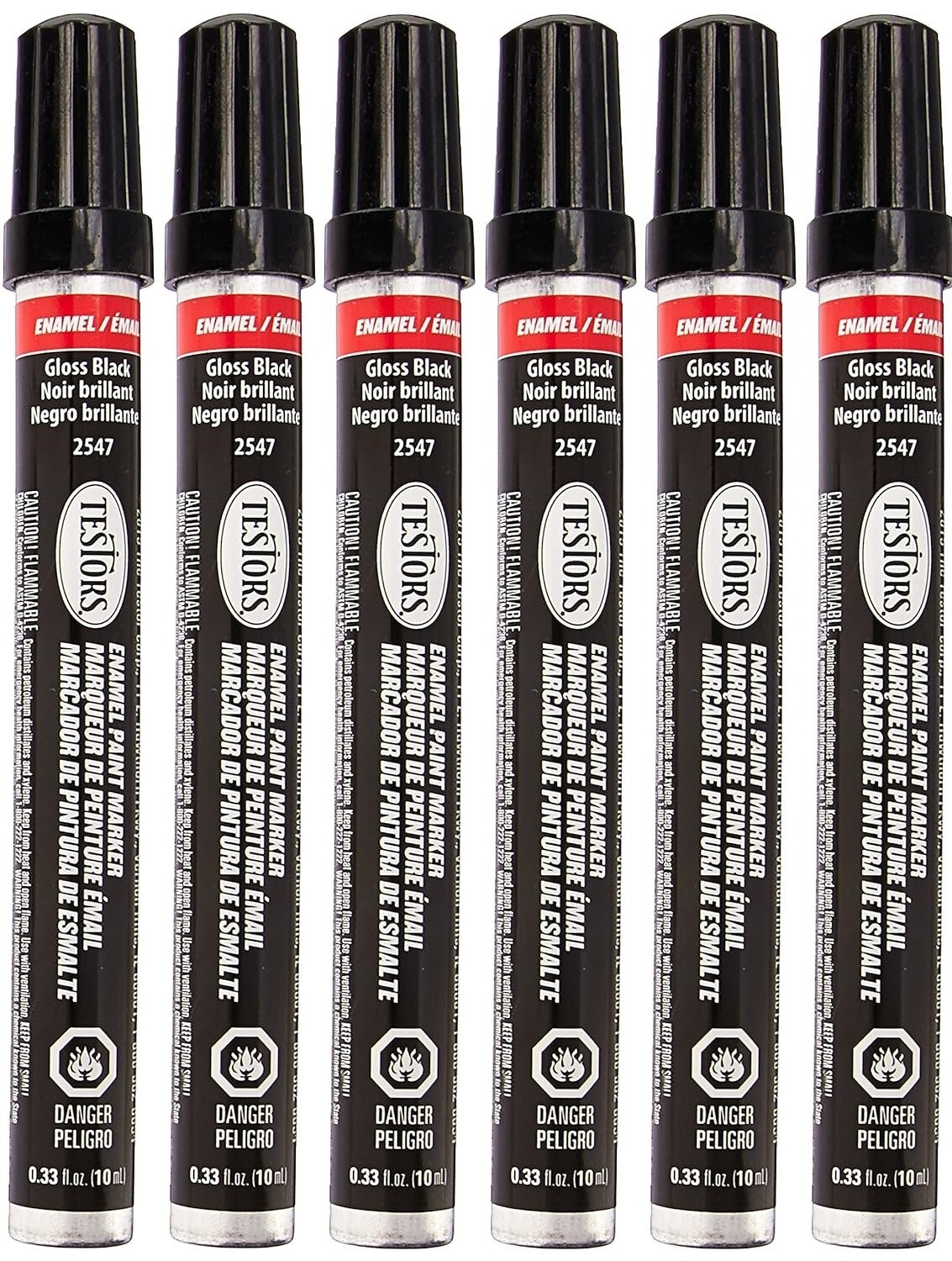 Testors 2547C 1/3 Oz Gloss Black Enamel Paint Marker – Pack of 6