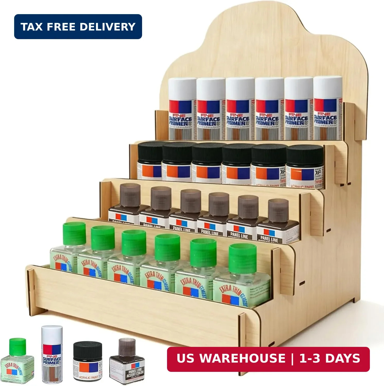 Paint Stand Compatible with Tamiya-4 Tier Wooden Paint Stand Rack,Model Kit Tool