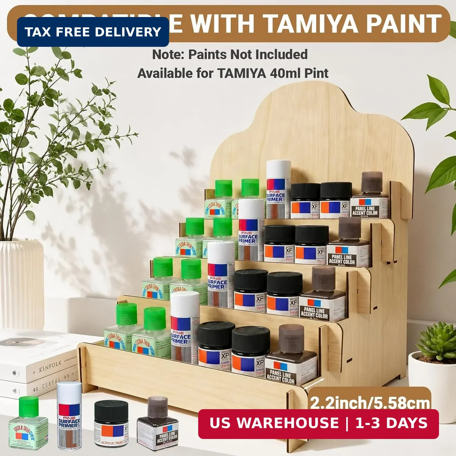 Paint Stand Compatible with Tamiya-4 Tier Wooden Paint Stand Rack,Model Kit Tool