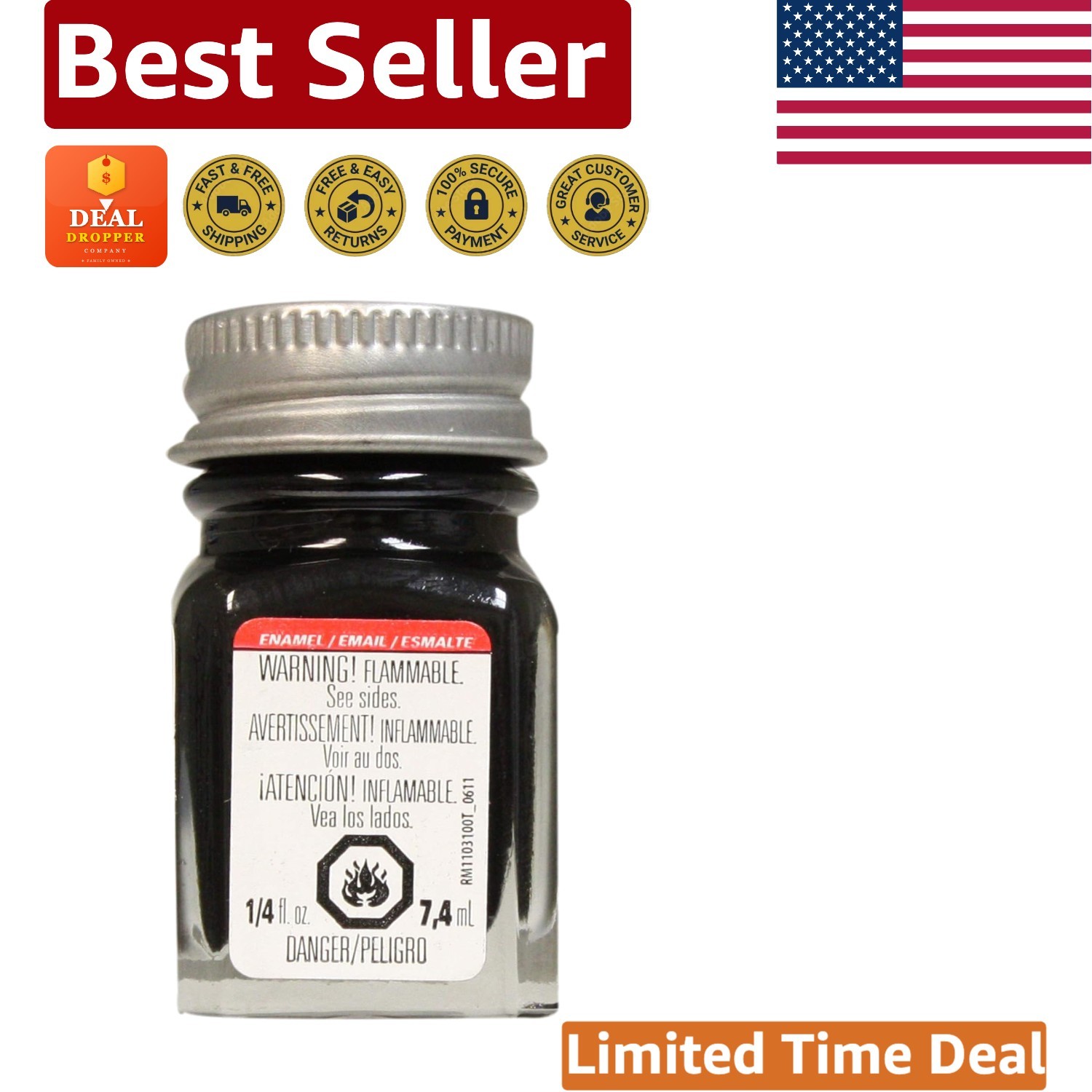 Quick-Dry Semi-Gloss Black Enamel Paint 0.25 Oz – Ideal for Multi-Surface Use