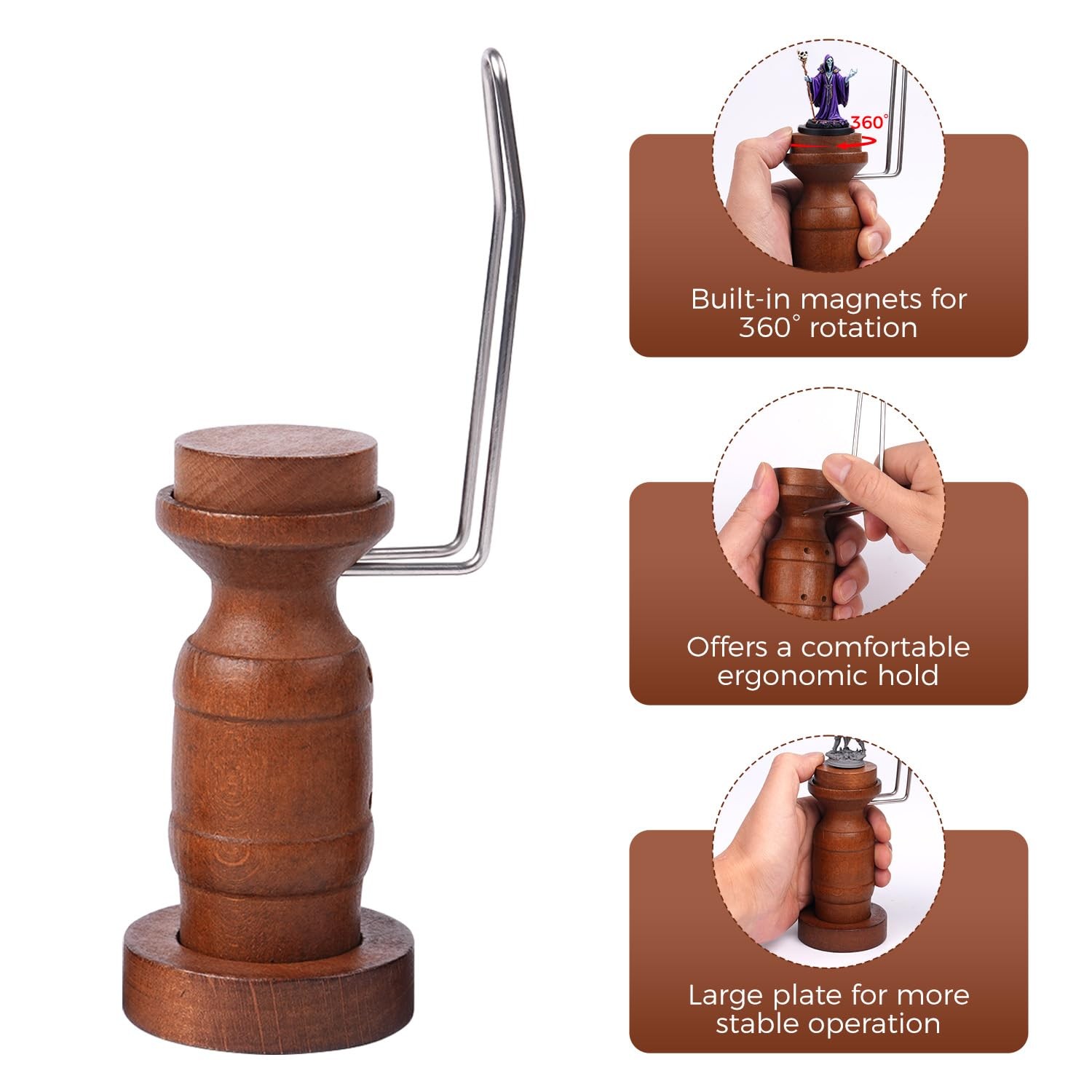 Golden Maple Miniature Painting Handle – 360 Degree Rotating Standard, Black