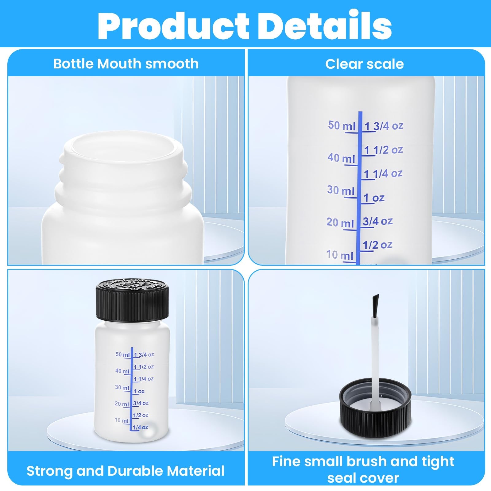 60 Pcs Touch Up Paint Bottles 2 oz Empty Containers with Brushes Balls