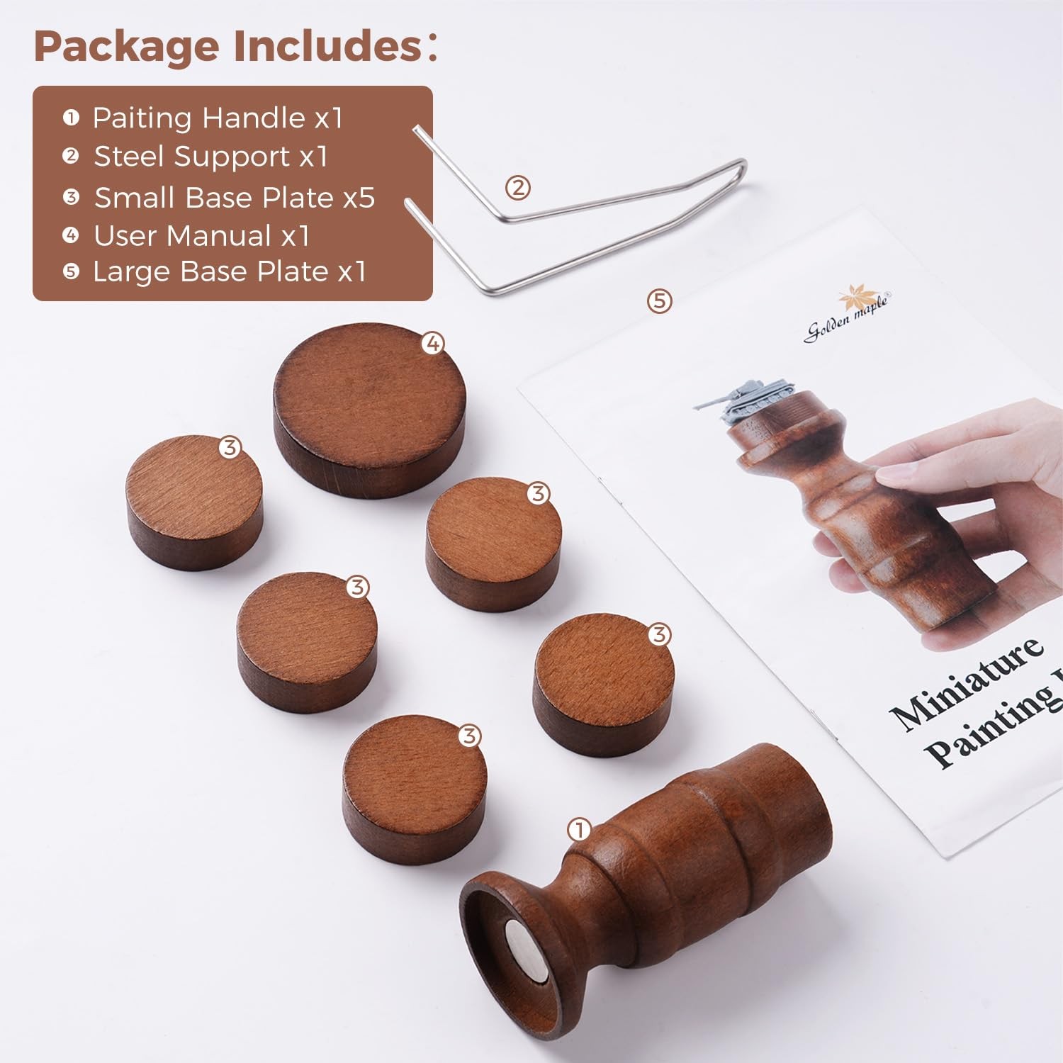 Golden Maple Miniature Painting Handle – 360 Degree Rotating Standard, Black