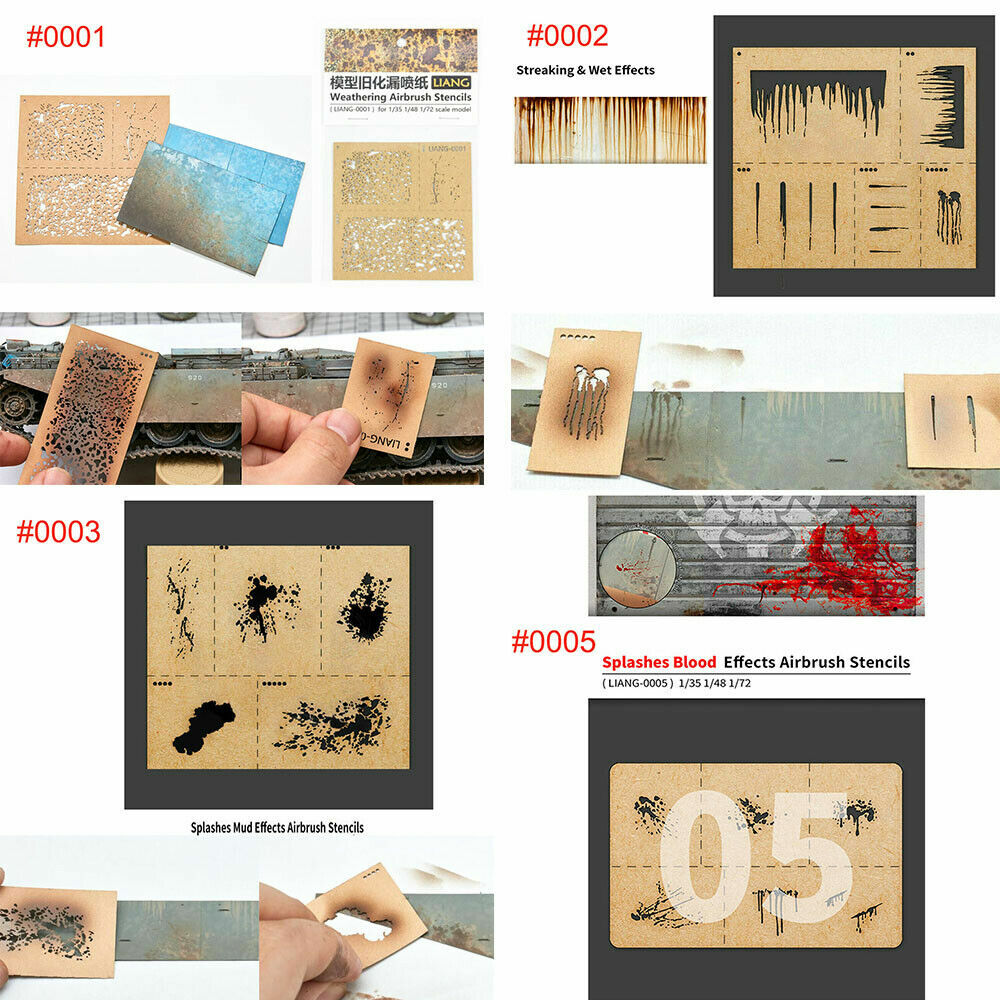 1/35 1/48 1/72 Scale Weather/Chipping/Mud Effects Airbrush Stencil Template Tool