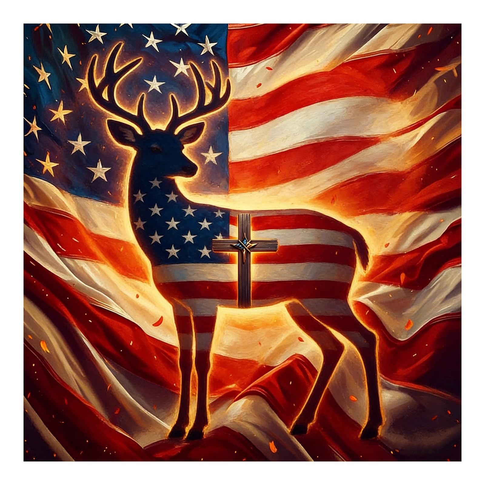 Deer Diamond Painting Kits for Adults, 5D American Flag Diamond Art Kits for Beg