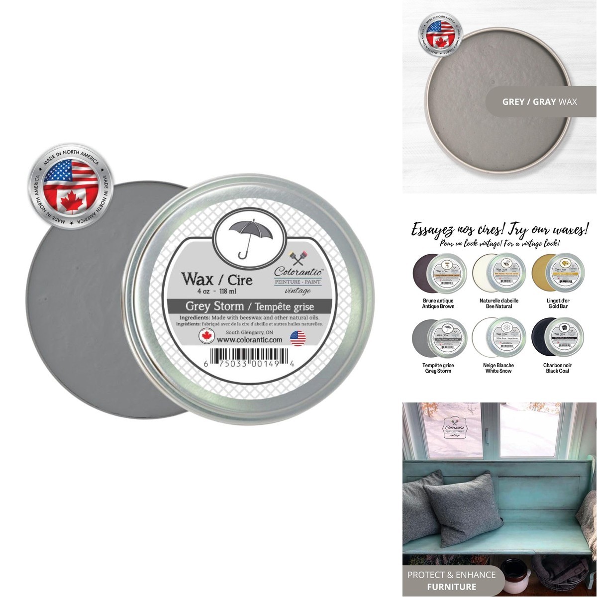 Colorantic Furniture Grey Gray Wax Beeswax Waxes Paste Polishing Chalk Based
