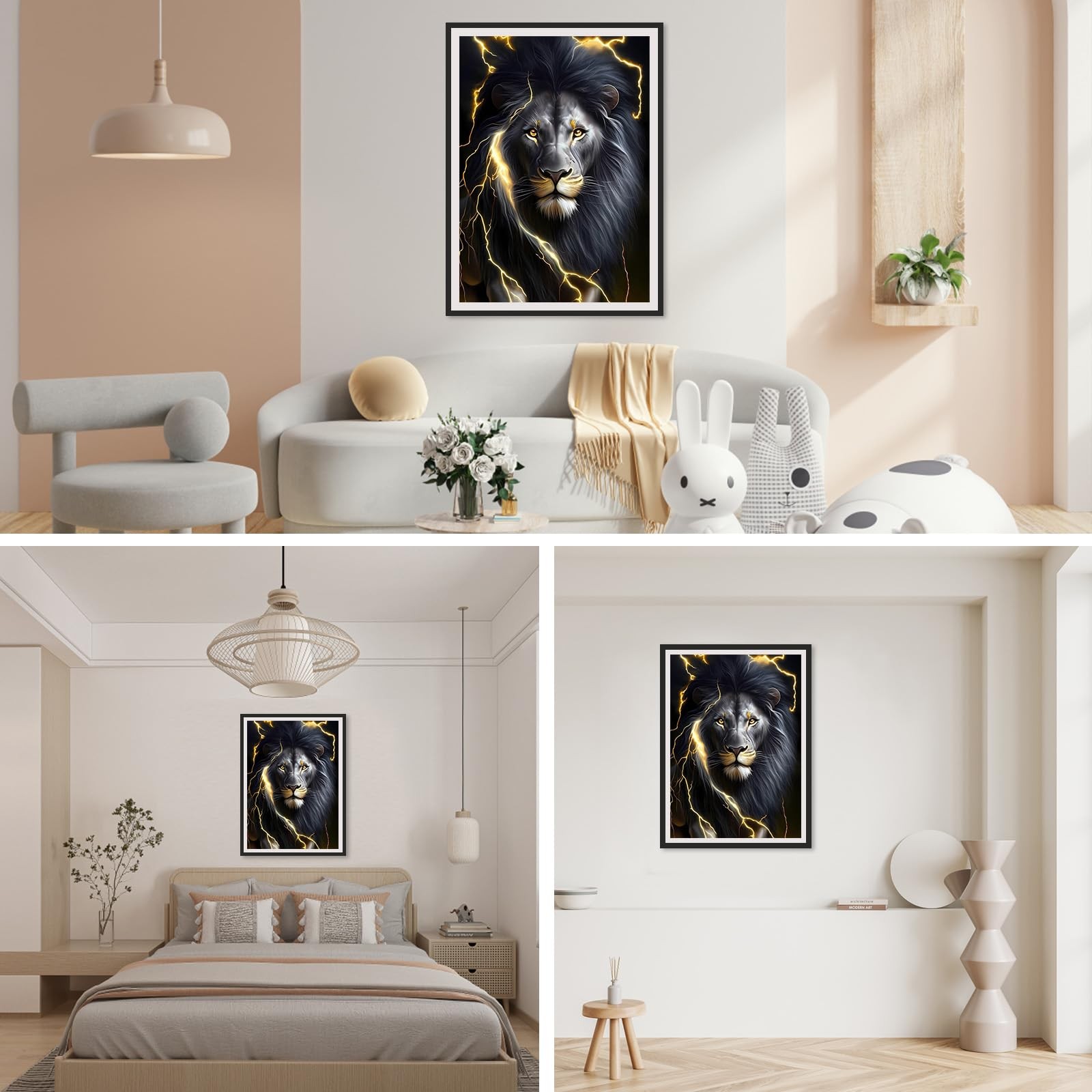 Diamond Art Kits Black Lion 5D Diamond Art Kit Full Round Drill Painting Kit for