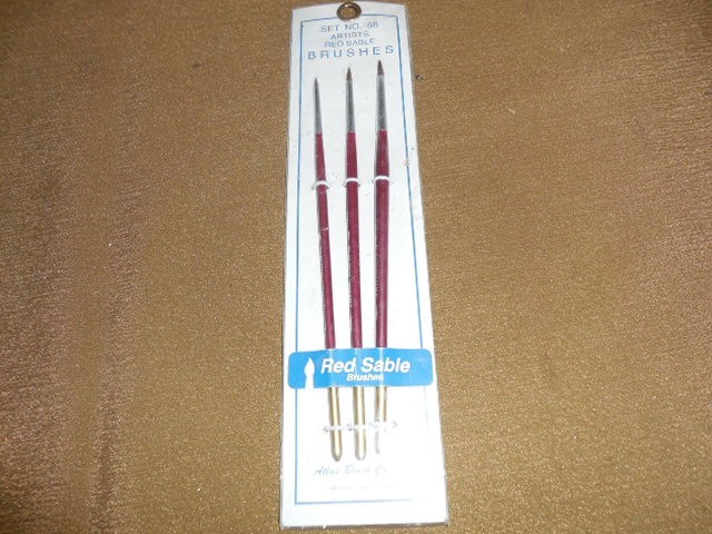 ATLAS BRUSH CO. SET NO. 58 ARTISTS RED SABLE BRUSHES NEW IN VINTAGE PACKAGE