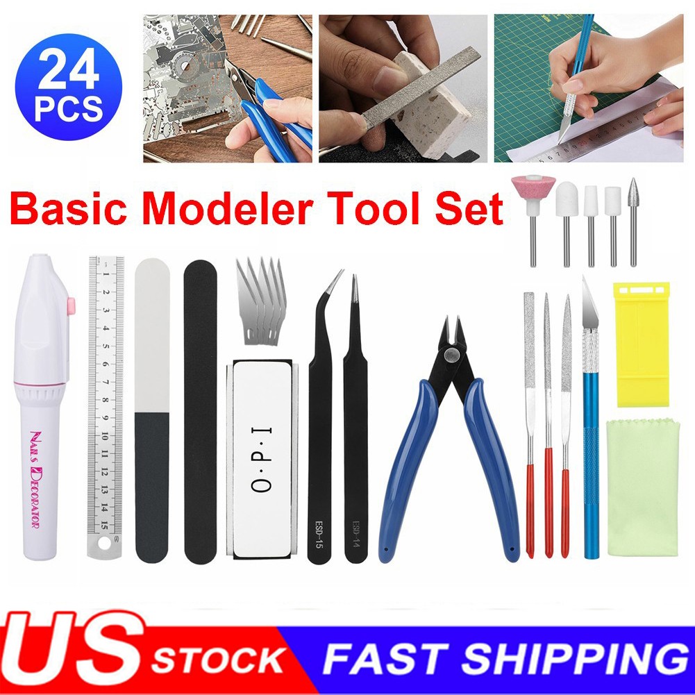 24Pcs Basic Modeler Tool Set, Craft Car Model Assembling Building Kit for Gundam