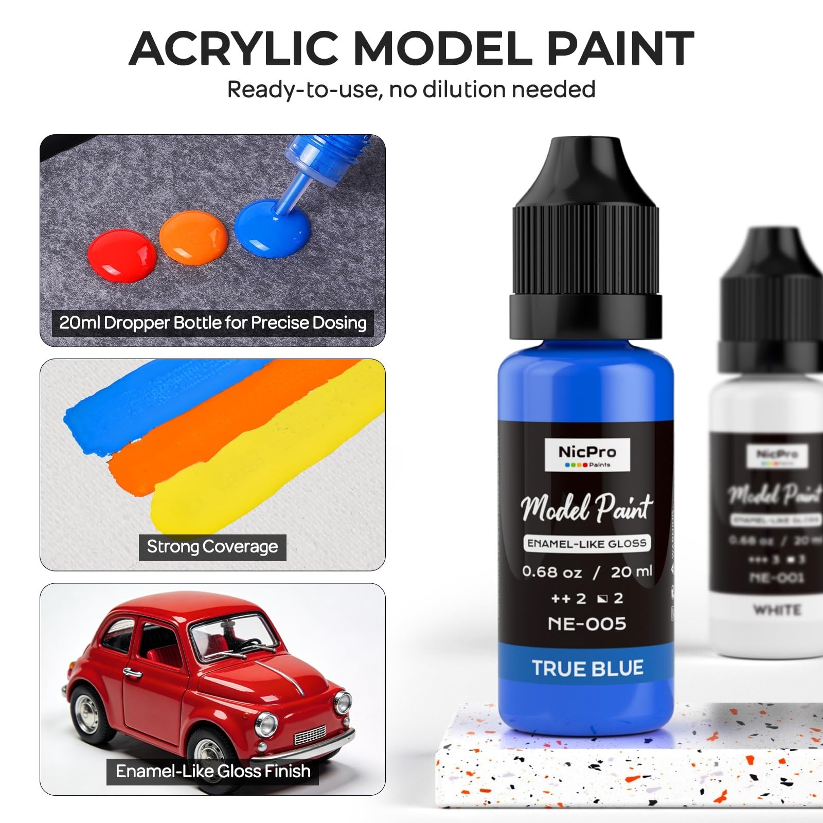 12 Colors Acrylic Paint Set – Gloss Finish, 20ml, Airbrush & Brush Compatible, M
