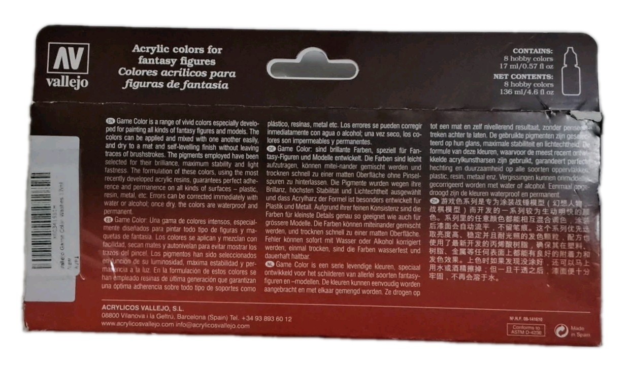 Vallejo 73998 Game Color Set of 8 Acrylic Paint For Fantasy Figures O.57 Fl Oz