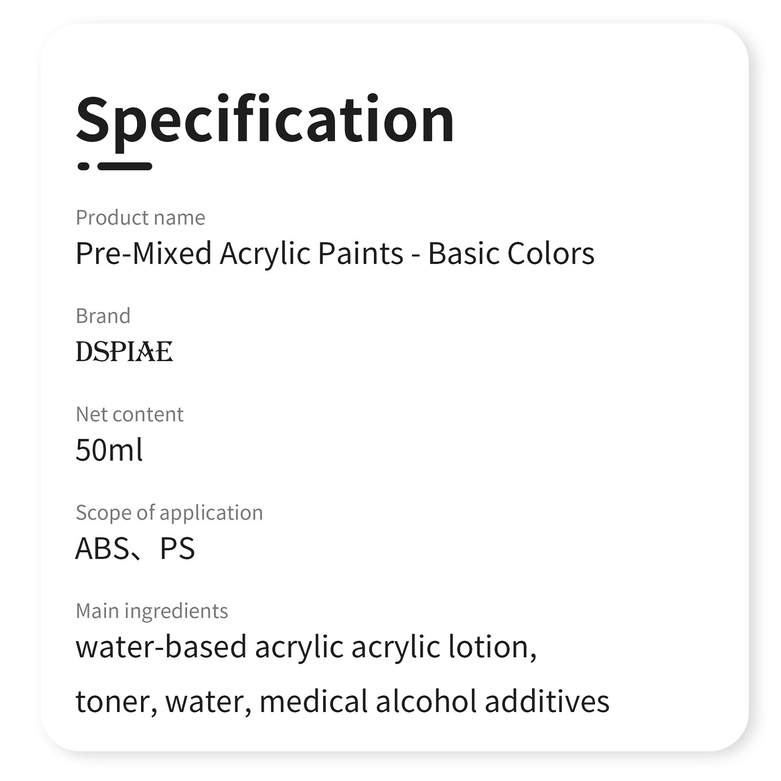 DSPIAE XG Series Water-based Pre-mixed Paint – Basic Color Master 50ML