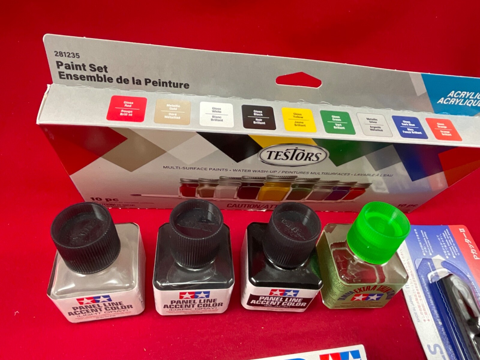 TESTORS TAMIYA MODELING SET Paint Glue Brushes Scriber Putty model car plane E