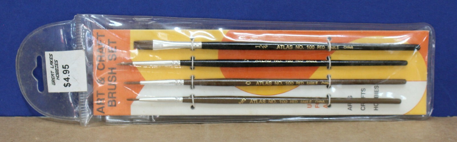 Atlas Art & Craft Brush Set Red Sable 4 Brushes NEW in Package China BOGO
