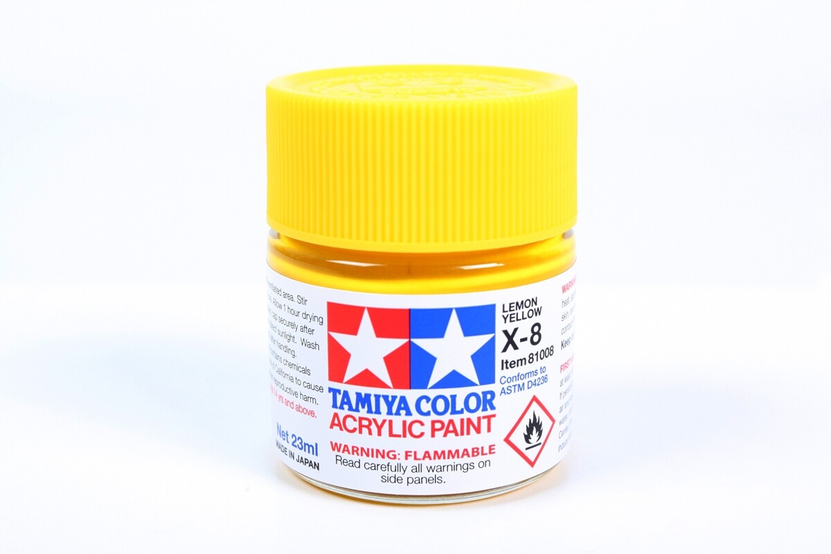 Tamiya 81008 X-8 Lemon Yellow Acrylic Paint 23ml Large Bottle – US