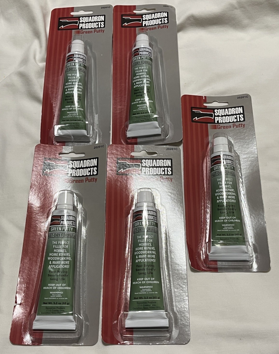 Squadron Products 20201C Green Putty Fast Dry Formula 2.3 oz NEW Lot Of 5
