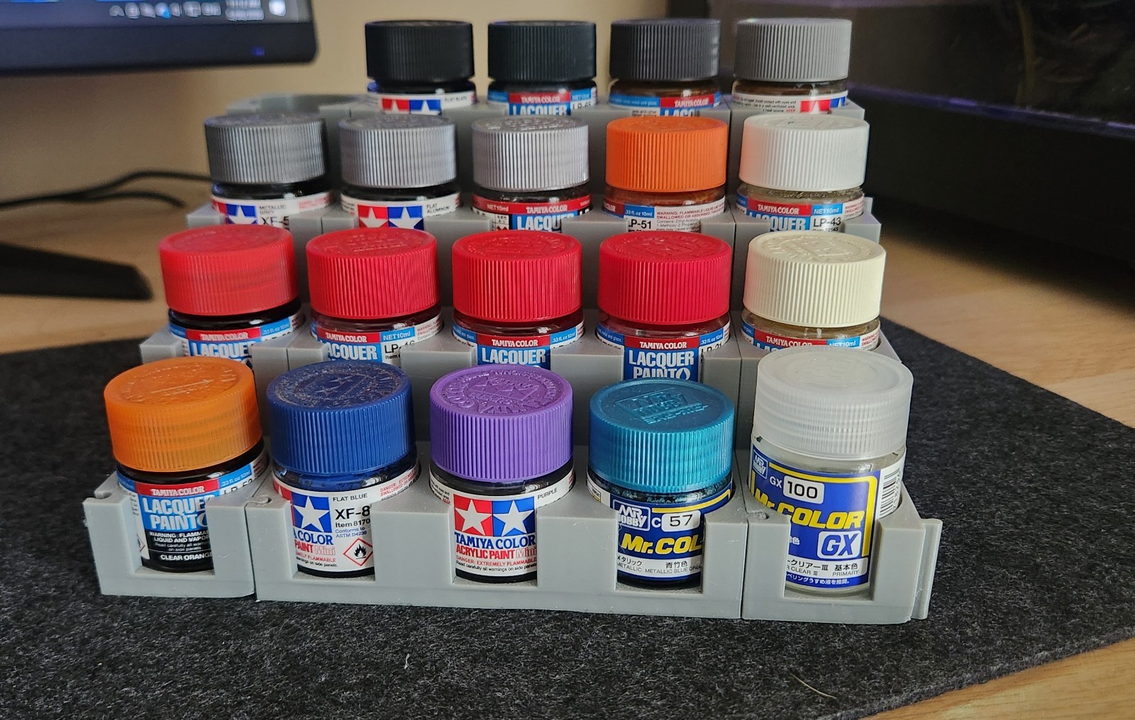Tiered Grey Paint Rack Stand for Model 33mm Paint Jars.