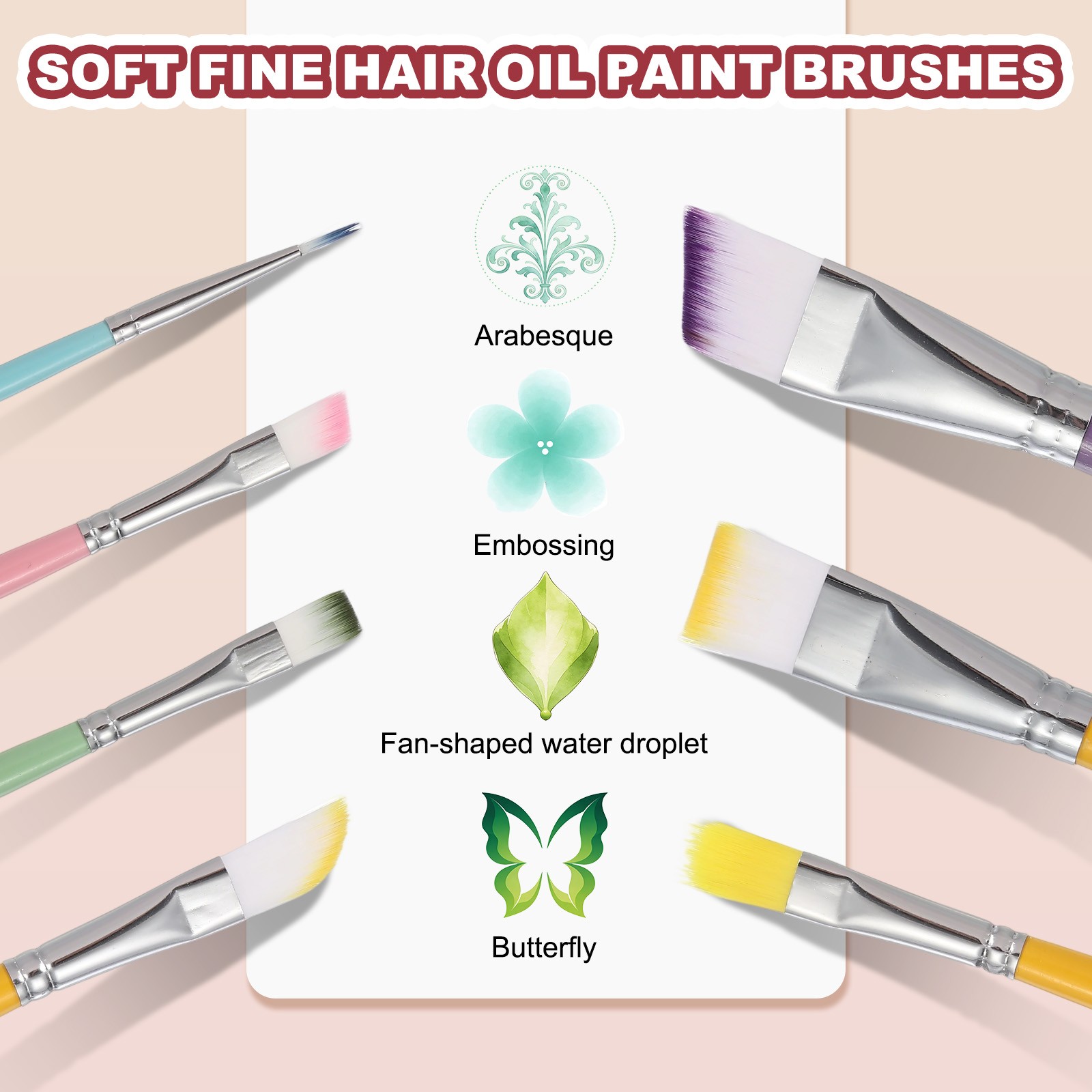 7Pcs Soft Fine Hair Oil Paint Brushes, Watercolor Paint Brush Sets, Multicolor