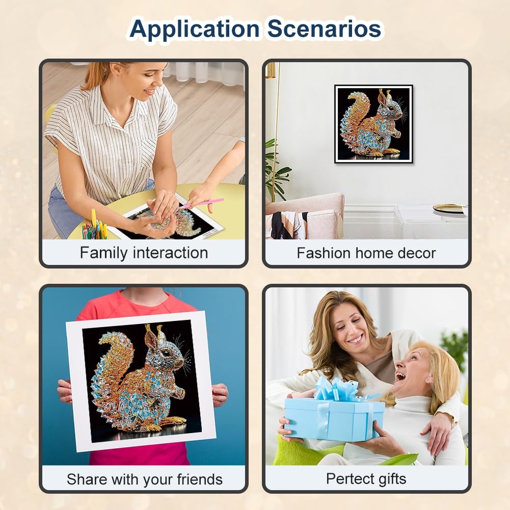 Squirrel Diamond Painting Kit for Adults 12 x 12 Inch 5D DIY