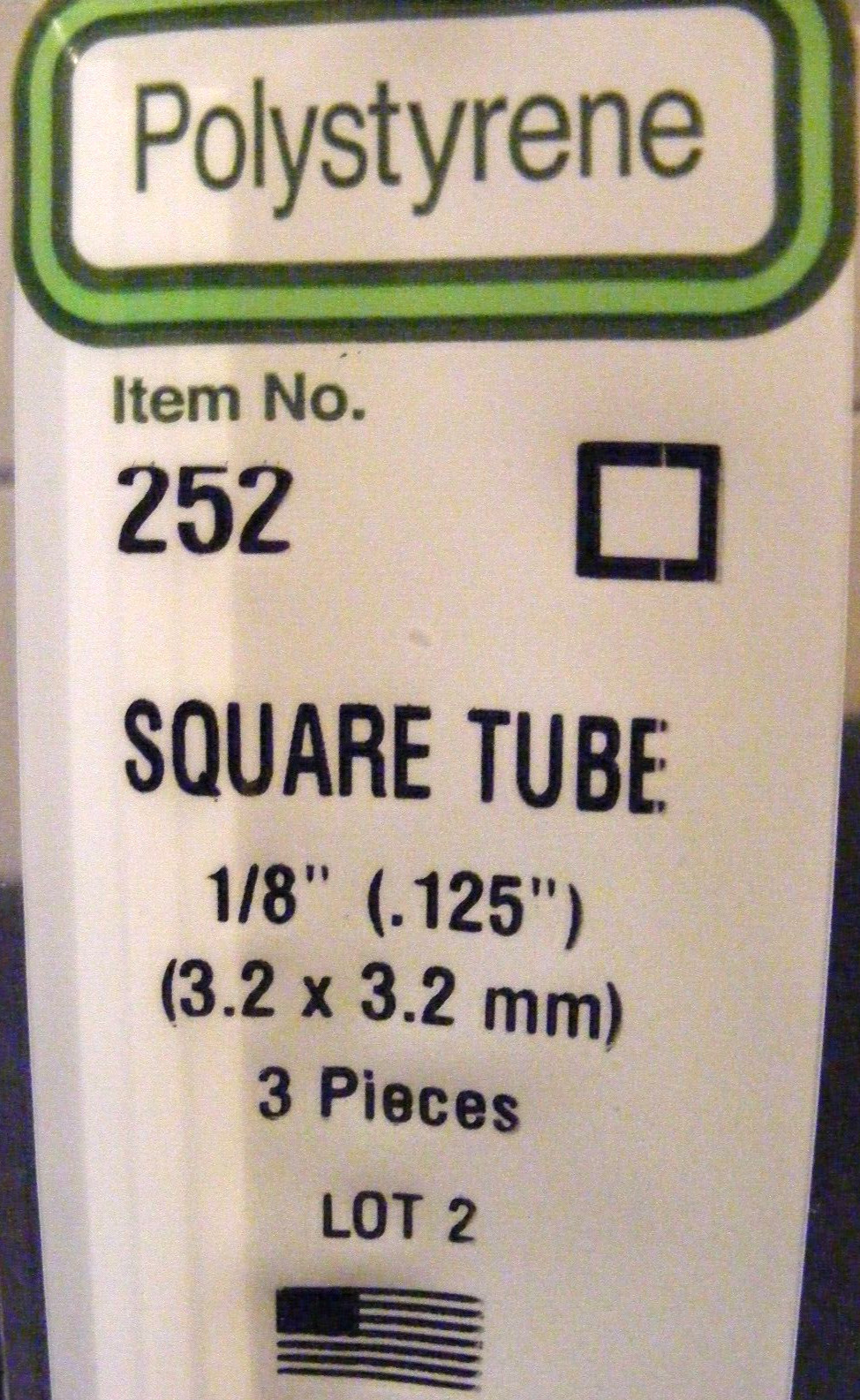 EVERGREEN #252 STYRENE Square Tube 1/8″, Plain White (3) Pieces