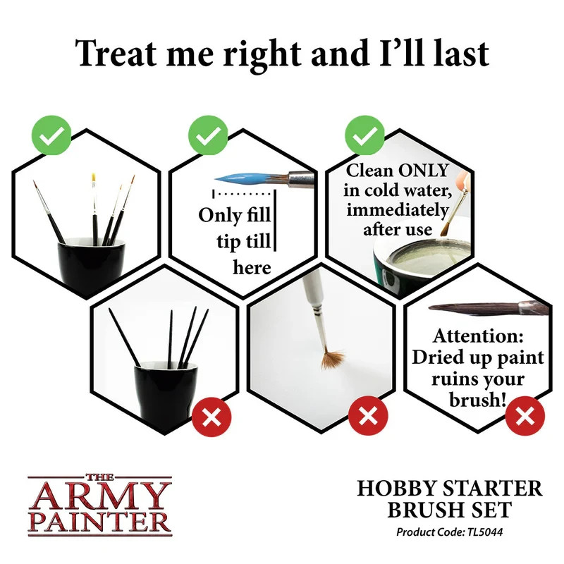 The Army Painter Hobby Starter Brush Set 3-Piece Miniature Brushes NEW